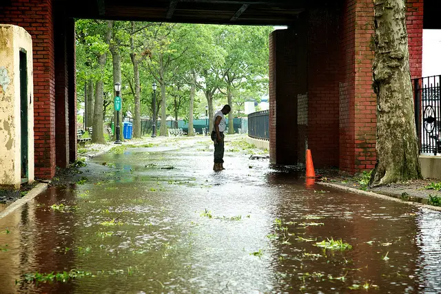 A flooded portion of East River Park, a 57.5 acre public park located on the Lower East Side
